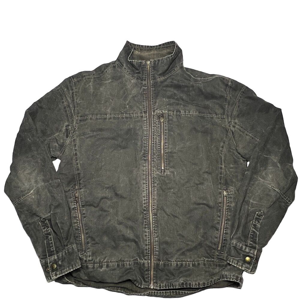 Kuhl Burr Vintage Patina Dye Jacket Mens XL Black Lined Combed Canvas Work